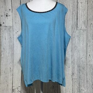 Ming wang Women Knit Blue And Black Trim Sleeveless scoop Neck Size 3X Tank Top